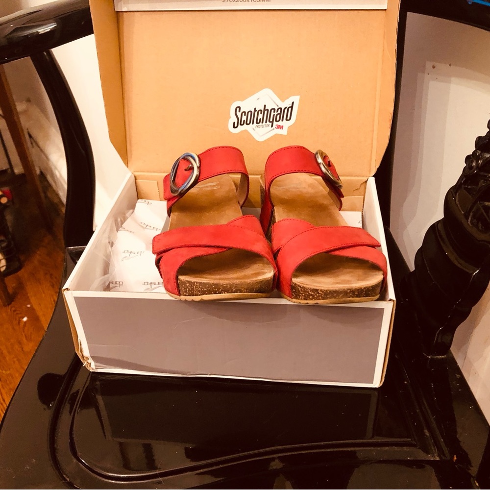 Dansko red wedge sandals size 38